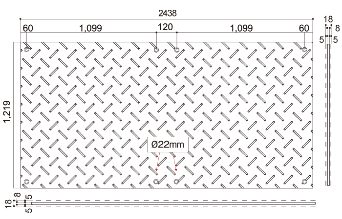 Drawing of Lightweight W Board 48 both side